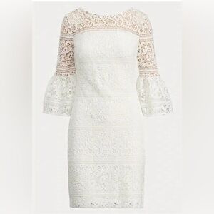 Lauren Ralph Lauren Lace Dress 3/4 Bell Sleeve Lined In White Size 12